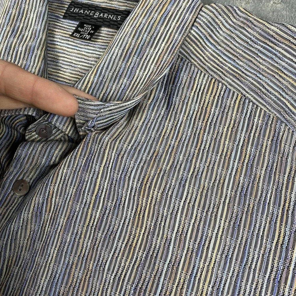 Jhane Barnes Shirt Mens XXL Long Sleeve Geometric Striped Silk Blend Button Down
